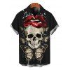 Men's Gothic Shirt Skull Butterfly Lip Letter Print Button Up Shirt - Noir 5XL