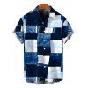 Men's Vacation Shirt Oil Painting Geometric Patchwork Print Button Up Shirt - Bleu 5XL