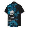 Men's Gothic Shirt Skulls Butterfly Rose Floral Print Button Up Shirt - Noir 5XL
