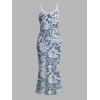 Vacation Dress Floral Lace Panel Spaghetti Strap Maxi Bodycon Elegant Dress - Bleu clair XXL | US 14
