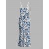 Vacation Dress Floral Lace Panel Spaghetti Strap Maxi Bodycon Elegant Dress - Bleu clair XXL | US 14