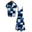 Vacation Couple Outfit Oil Painting Geometric Patchwork Print Pocket Spaghetti Strap Dress and Shirt Set - Bleu S | US 4
