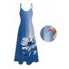 Vacation Couple Outfit Ombre Ink Painting Daisy Print Pocket Spaghetti Strap Dress and Shirt Set - Bleu Ciel S | US 4