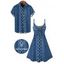 Vacation Couple Outfit Bowknot Faux Denim Spaghetti Strap Mini Dress and Shirt Set - Bleu Toile de Jean S | US 4