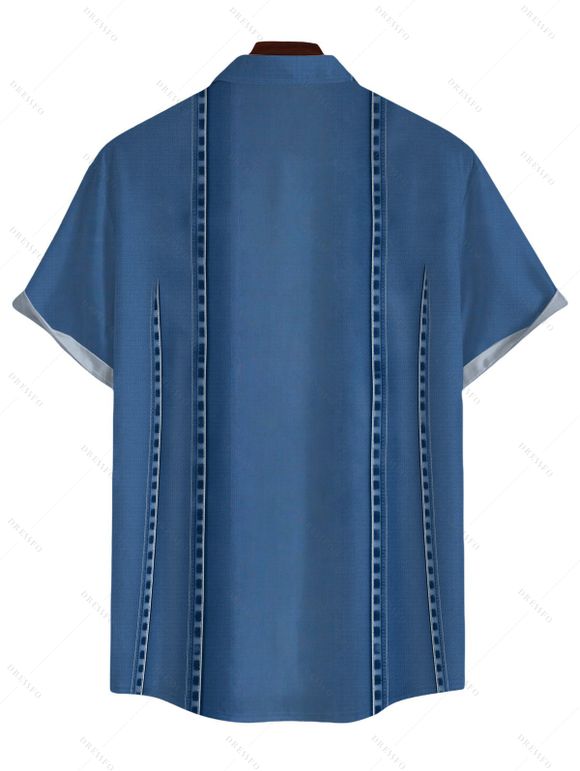Vacation Couple Outfit Bowknot Faux Denim Spaghetti Strap Mini Dress and Shirt Set - Bleu Toile de Jean S | US 4