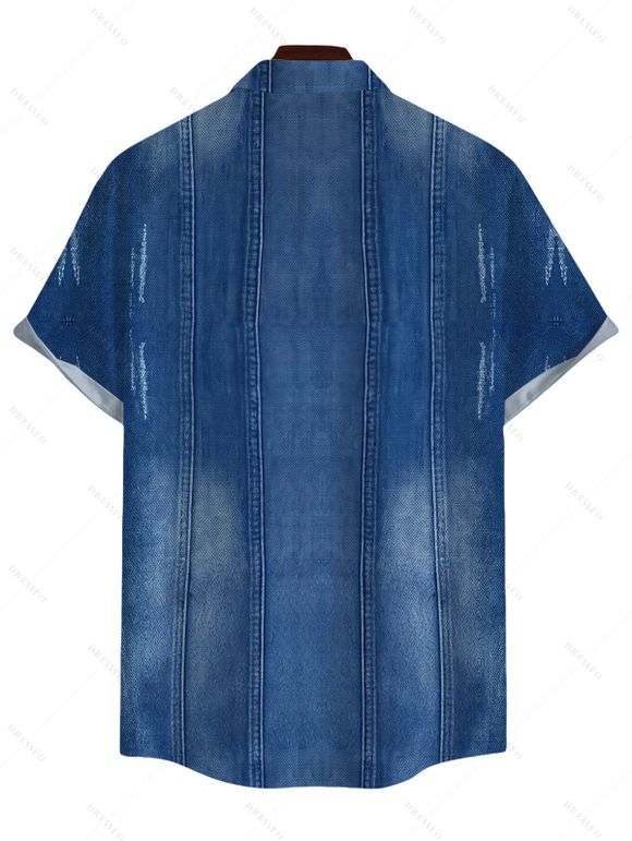 Casual Couple Outfit Faux Denim Print Spaghetti Strap Maxi Bodycon Dress and Shirt Set - Bleu Toile de Jean S | US 4