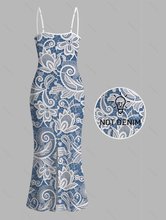 Vacation Dress Floral Print Spaghetti Strap Maxi Bodycon Elegant Dress - Bleu clair L | US 8-10