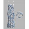 Vacation Dress Floral Print Spaghetti Strap Maxi Bodycon Elegant Dress - Bleu clair XL | US 12