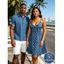 Vacation Couple Outfit Bowknot Faux Denim Spaghetti Strap Mini Dress and Shirt Set - Bleu Toile de Jean S | US 4