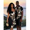 Gothic Couple Outfit Leopard Butterfly Print Ruched Bust Mini Dress and Shirt Set - Noir S | US 4