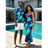 Cyberpunk Couple Outfit Colorblock Fluid Swirl Ombre Print Spaghetti Strap Maxi Bodycon Dress and Shirt Set - Turquoise S | US 4