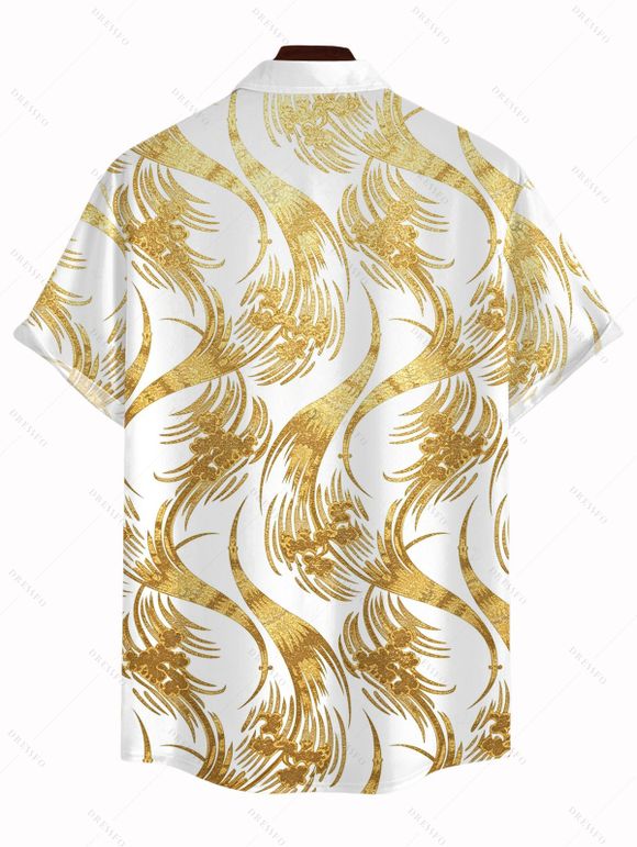 Men's Vacation Shirt Metallic Gold Phoenix Print Button Up Shirt - Blanc 2XL