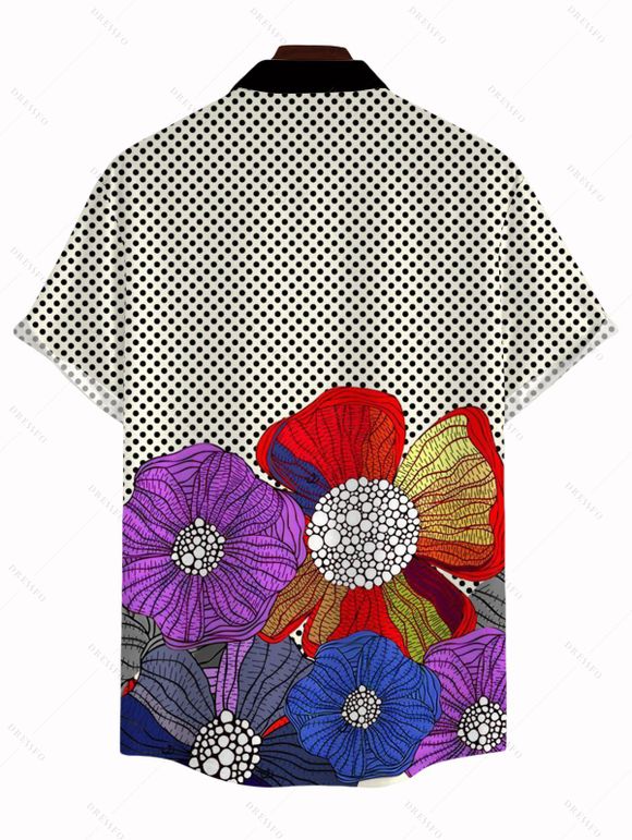 Men's Vintage Shirt Polka Dot Colorblock Floral Print Button Up Shirt - Noir 5XL