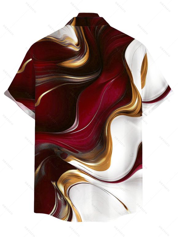 Men's Vacation Shirt Gold Fluid Abstract Marble Print Button Up Shirt - Rouge Vineux 5XL