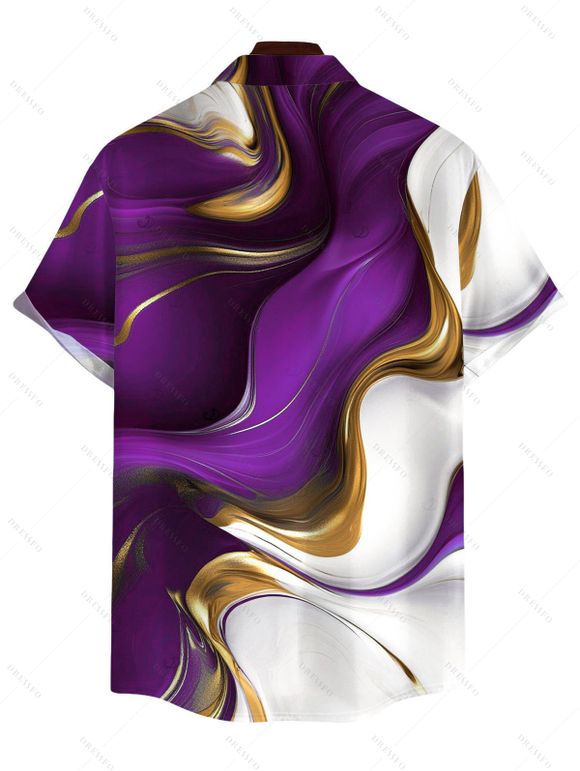 Men's Vacation Shirt Gold Fluid Abstract Marble Print Button Up Shirt - Concorde 2XL