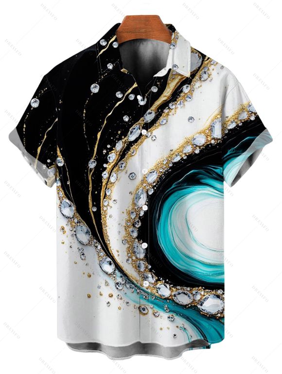 Vacation Couple Outfit Metallic Gold Fluid Marble Swirl Print Spaghetti Strap Maxi Bodycon Dress and Shirt Set - multicolor A S | US 4