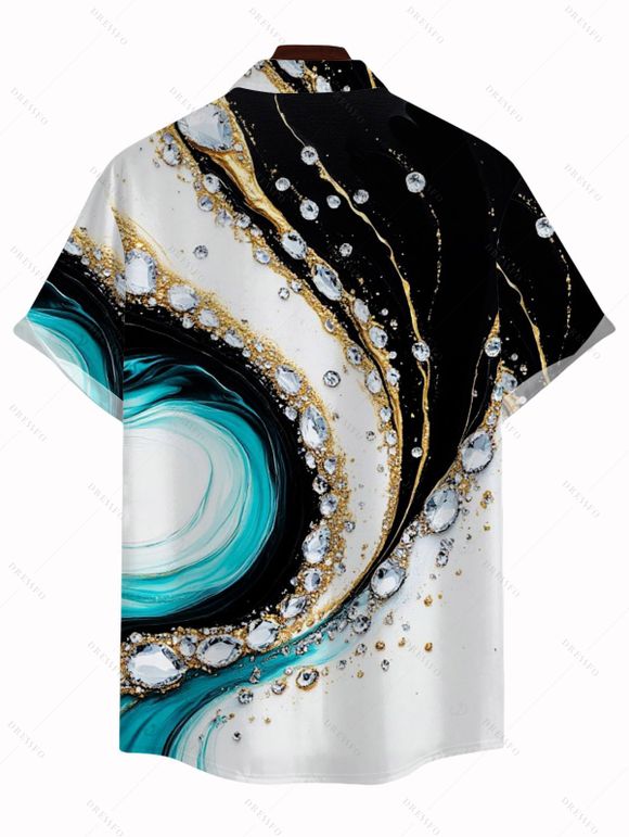 Vacation Couple Outfit Metallic Gold Fluid Marble Swirl Print Spaghetti Strap Maxi Bodycon Dress and Shirt Set - multicolor A S | US 4