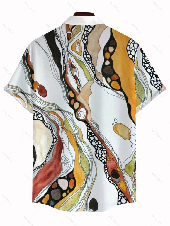 Vacation Couple Outfit Vintage Hand-Painted Abstract Fluid Print Pocket Spaghetti Strap Dress and Shirt Set - WHITE S | US 4