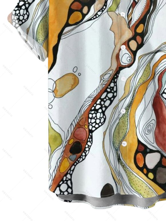 Vacation Couple Outfit Vintage Hand-Painted Abstract Fluid Print Pocket Spaghetti Strap Dress and Shirt Set - WHITE S | US 4