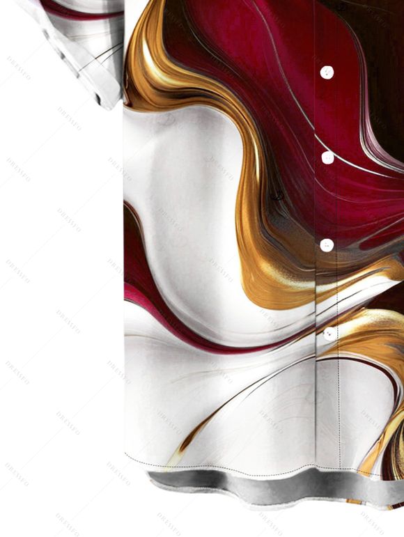 Vacation Couple Outfit Gold Fluid Abstract Marble Print Spaghetti Strap Maxi Bodycon Dress and Shirt Set - Rouge Vineux S | US 4