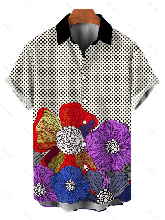 Vintage Couple Outfit Polka Dot Colorblock Floral Print Spaghetti Strap Maxi Bodycon Dress and Shirt Set - BLACK S | US 4
