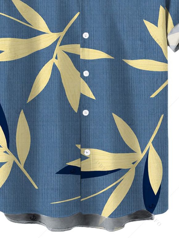 Men's Vacation Shirt Bamboo Leaf Print Button Up Shirt - Bleu clair 2XL