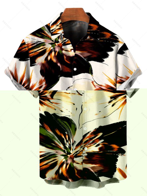 Vacation Couple Outfit Splash Ink Floral Print Spaghetti Strap Maxi Bodycon Dress and Shirt Set - multicolor S | US 4