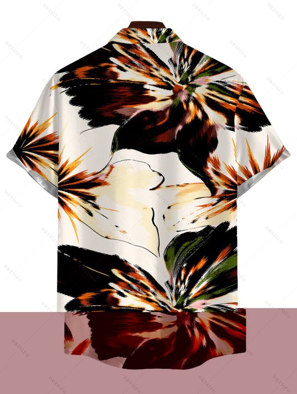 Vacation Couple Outfit Splash Ink Floral Print Spaghetti Strap Maxi Bodycon Dress and Shirt Set - multicolor S | US 4