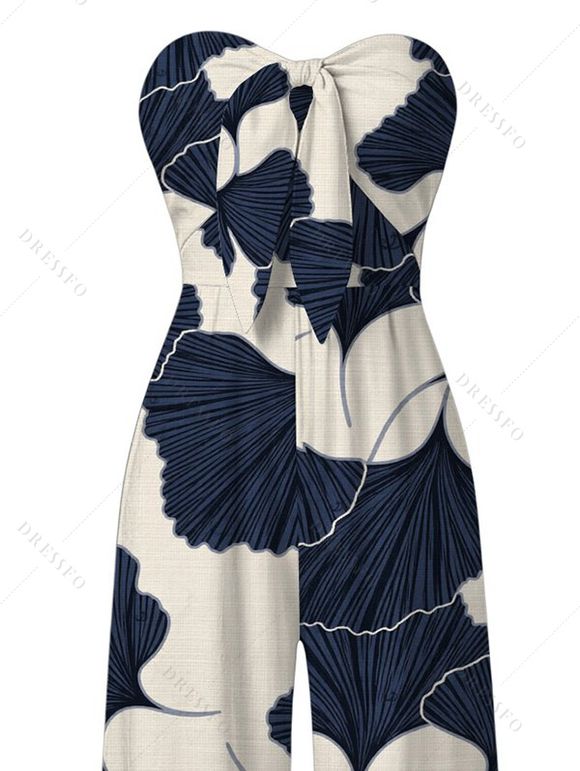 Vacation Jumpsuit Ginkgo Leaf Print Pocket Bowknot Off the Shoulder Jumpsuit - multicolor XXL | US 14