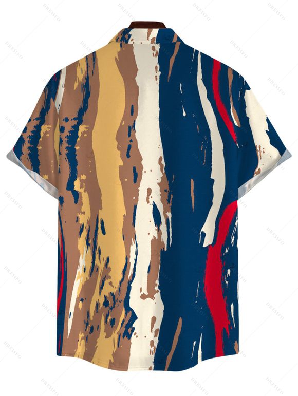 Vintage Couple Outfit Multicolor Oil Painting Vertical Stripe Print Spaghetti Strap Maxi Bodycon Dress and Shirt Set - multicolor S | US 4