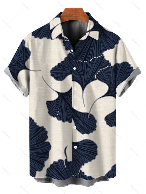 Vacation Couple Outfit Ginkgo Leaf Print Pocket Bowknot Off the Shoulder Jumpsuit and Shirt Set - multicolor S | US 4