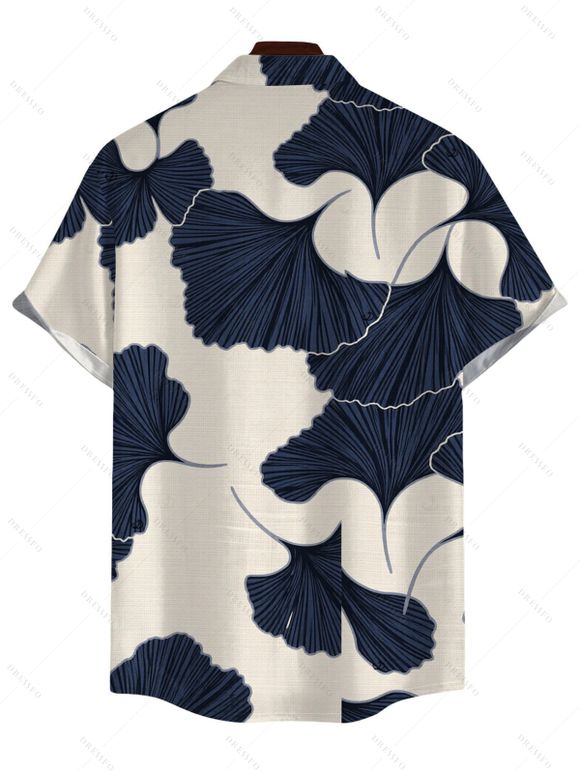 Vacation Couple Outfit Ginkgo Leaf Print Pocket Bowknot Off the Shoulder Jumpsuit and Shirt Set - multicolor S | US 4