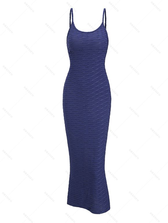 Casual Dress Solid Color Wavy Jacquard Embossed Texture Print Bodycon Maxi Dress - Bleu de Minuit XXL | US 14