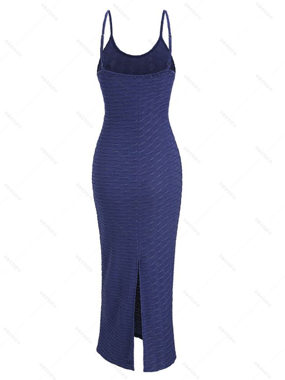 Casual Dress Solid Color Wavy Jacquard Embossed Texture Print Bodycon Maxi Dress - Bleu de Minuit XXL | US 14