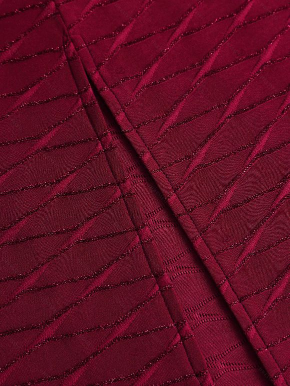 Casual Dress Solid Color Wavy Jacquard Embossed Texture Print Bodycon Maxi Dress - Rouge Vineux XXL | US 14