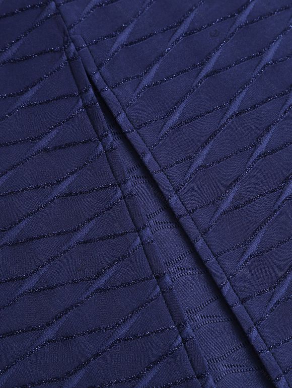 Casual Dress Solid Color Wavy Jacquard Embossed Texture Print Bodycon Maxi Dress - Bleu de Minuit XXL | US 14