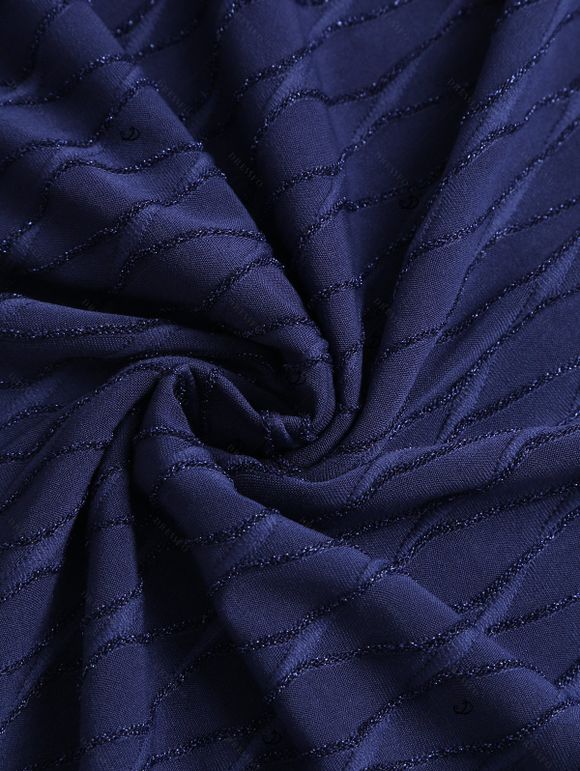 Casual Dress Solid Color Wavy Jacquard Embossed Texture Print Bodycon Maxi Dress - Bleu de Minuit XXL | US 14