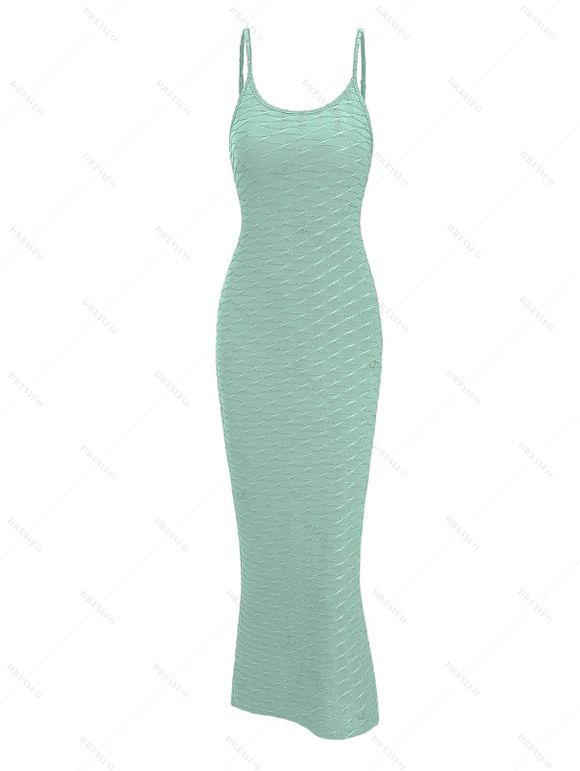 Casual Dress Solid Color Wavy Jacquard Embossed Texture Print Bodycon Maxi Dress - Vert clair L | US 8-10