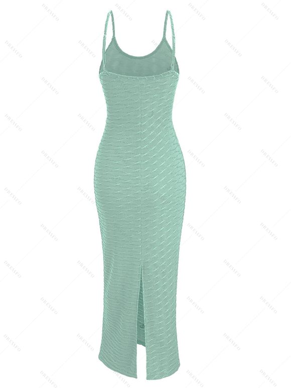 Casual Dress Solid Color Wavy Jacquard Embossed Texture Print Bodycon Maxi Dress - Vert clair L | US 8-10