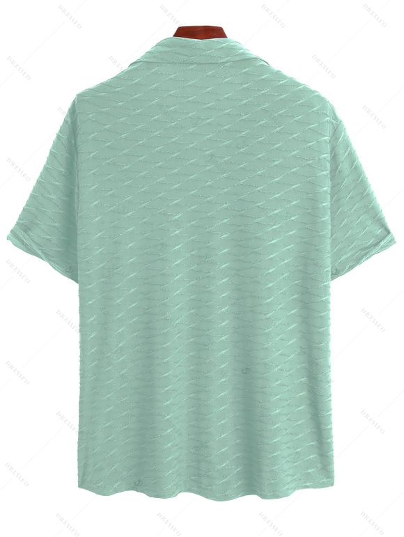 Men's Casual Shirt Solid Color Wavy Jacquard Embossed Texture Print Button Up Shirt - Vert clair 2XL