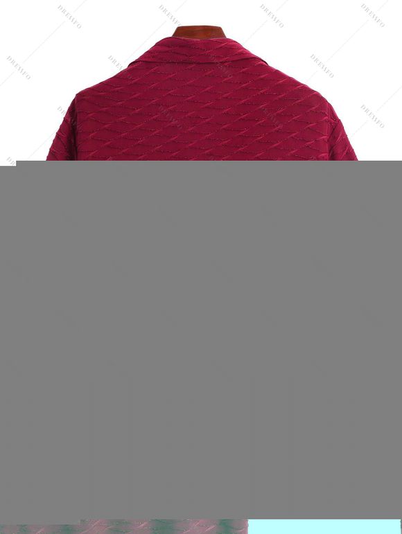 Men's Casual Shirt Solid Color Wavy Jacquard Embossed Texture Print Button Up Shirt - Rouge Vineux 5XL