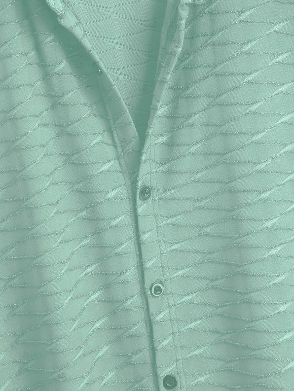 Men's Casual Shirt Solid Color Wavy Jacquard Embossed Texture Print Button Up Shirt - Vert clair 2XL