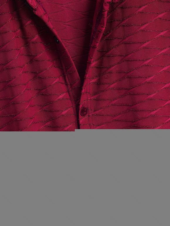 Men's Casual Shirt Solid Color Wavy Jacquard Embossed Texture Print Button Up Shirt - Rouge Vineux 5XL