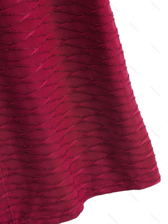 Men's Casual Shirt Solid Color Wavy Jacquard Embossed Texture Print Button Up Shirt - Rouge Vineux 5XL
