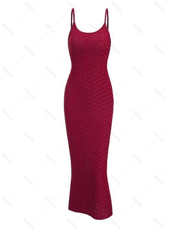 Casual Couple Outfit Solid Color Wavy Jacquard Embossed Texture Print Bodycon Maxi Dress and Shirt Set - Rouge Vineux S | US 4