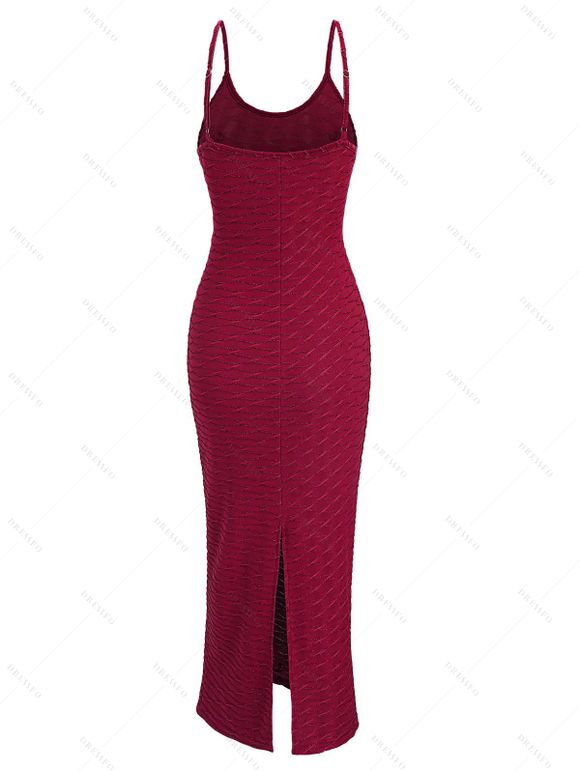 Casual Couple Outfit Solid Color Wavy Jacquard Embossed Texture Print Bodycon Maxi Dress and Shirt Set - Rouge Vineux S | US 4