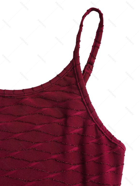 Casual Couple Outfit Solid Color Wavy Jacquard Embossed Texture Print Bodycon Maxi Dress and Shirt Set - Rouge Vineux S | US 4