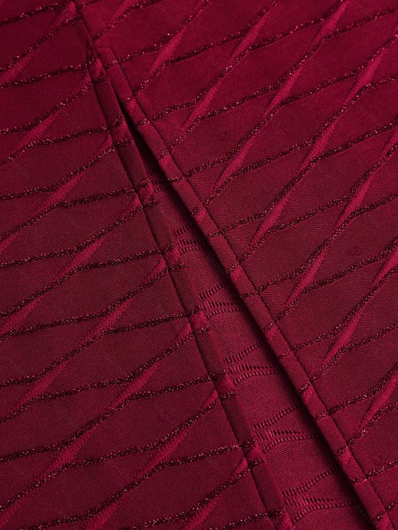Casual Couple Outfit Solid Color Wavy Jacquard Embossed Texture Print Bodycon Maxi Dress and Shirt Set - Rouge Vineux S | US 4