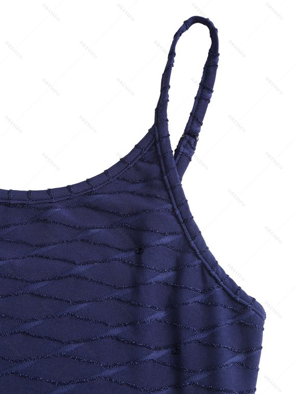 Casual Couple Outfit Solid Color Wavy Jacquard Embossed Texture Print Bodycon Maxi Dress and Shirt Set - Bleu de Minuit S | US 4