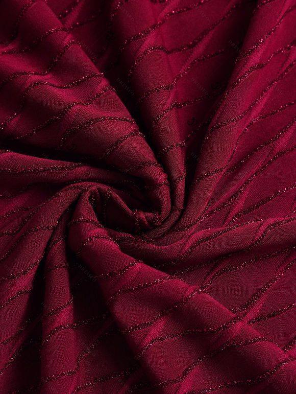 Casual Couple Outfit Solid Color Wavy Jacquard Embossed Texture Print Bodycon Maxi Dress and Shirt Set - Rouge Vineux S | US 4